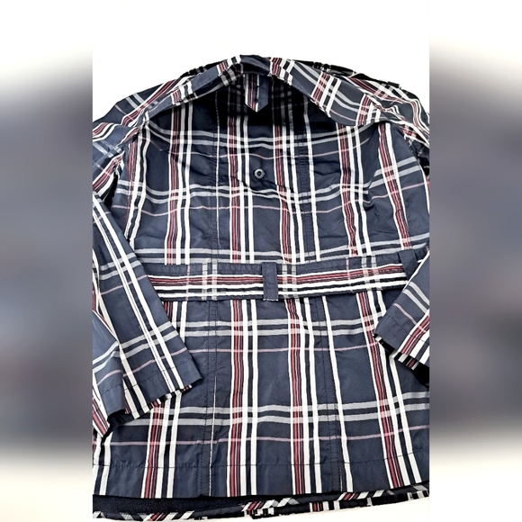 Nautica Double Breasted Blue Plaid Pea Coat Belted Pockets Fleece Lining Large - Picture 9 of 17